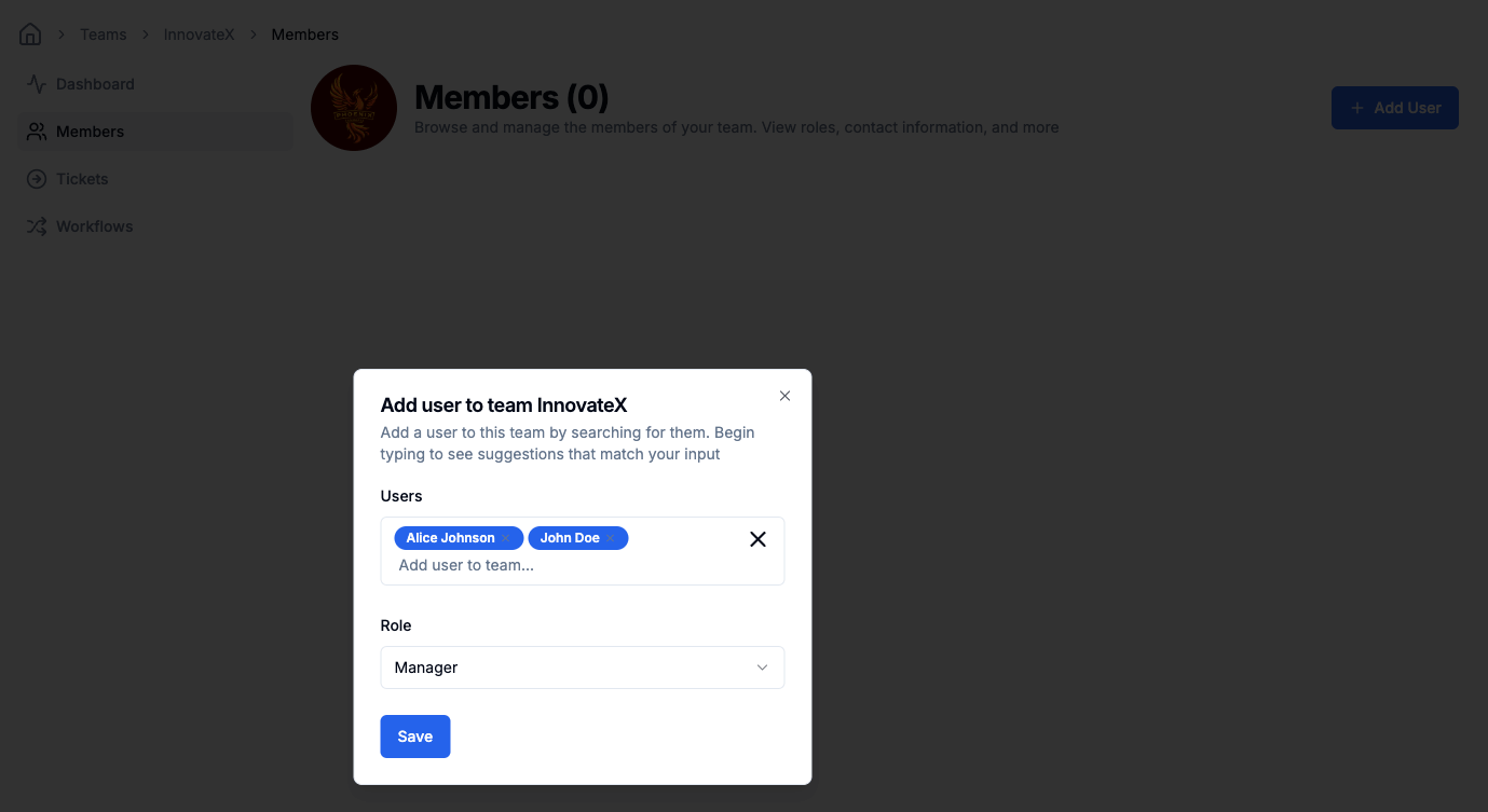 Add Team Members Screen