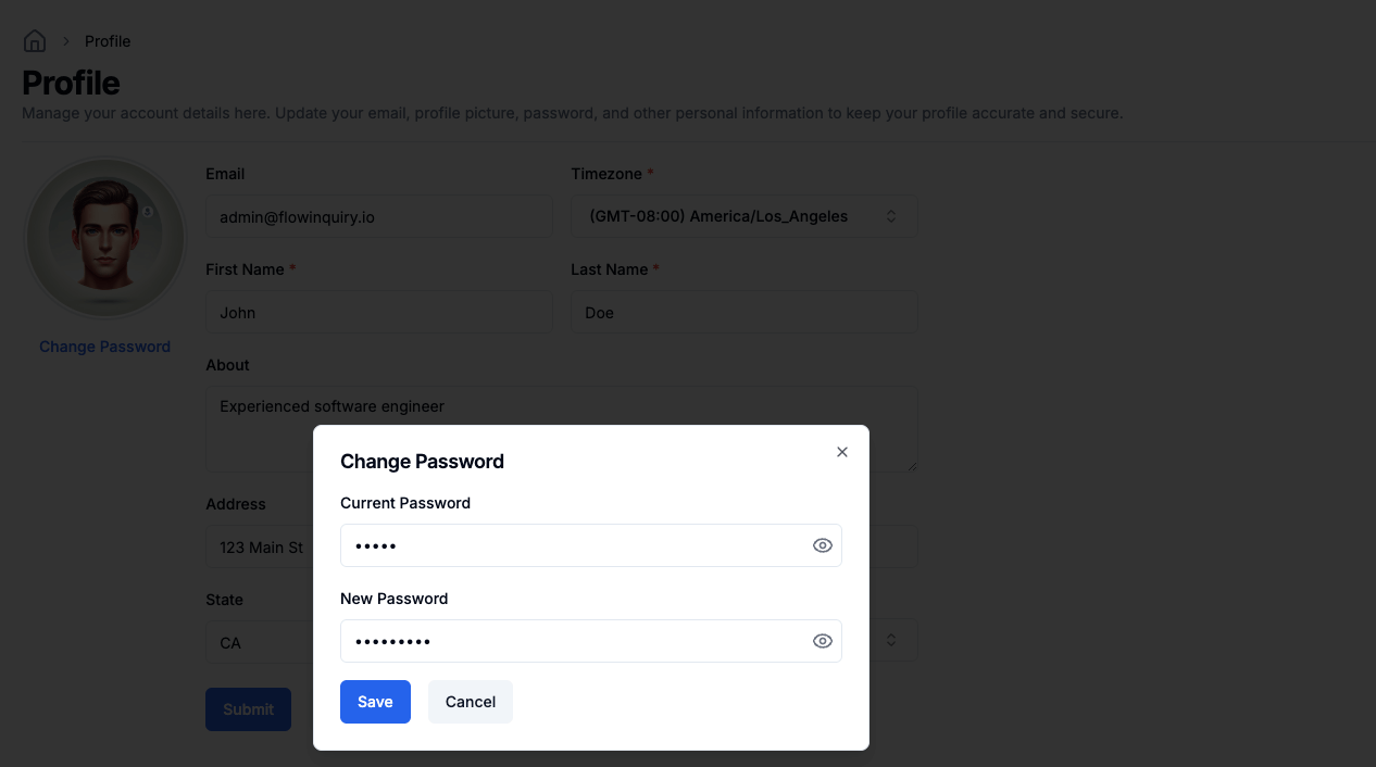 FlowInquiry Login Screen